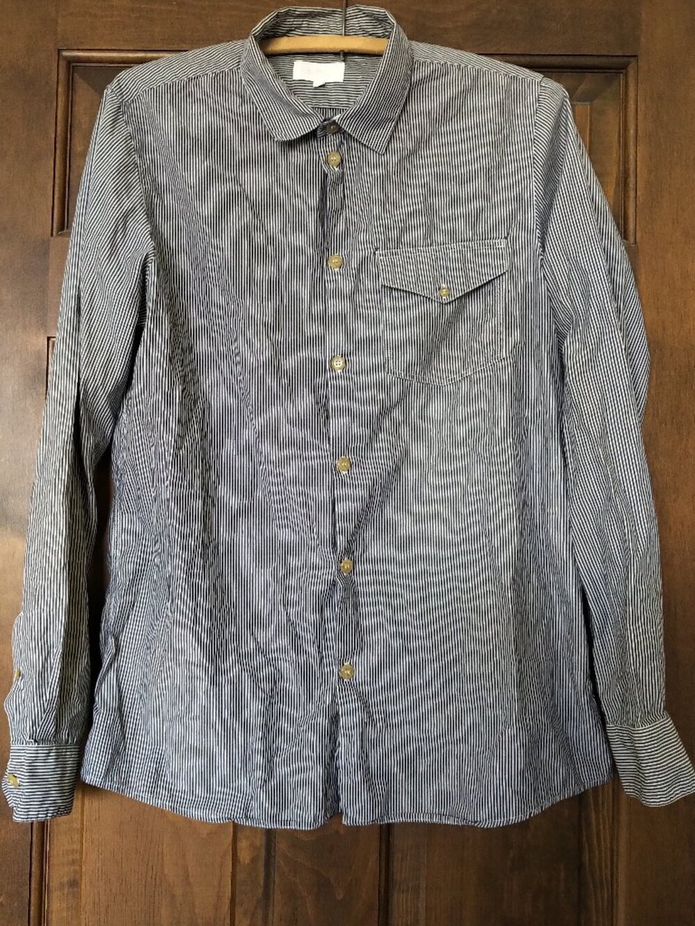 Men's Navy & White Striped A.P.C. Button Down Shirt